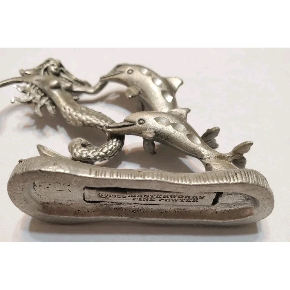1989 Masterworks Pewter Mermaid Figure Beautiful Mermaid with Dolphins